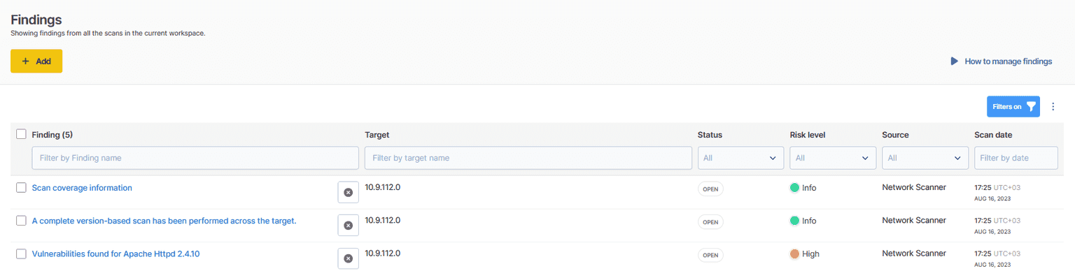Network Scanner summery results