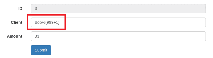 exploiting the vulnerability in the client Name parameter